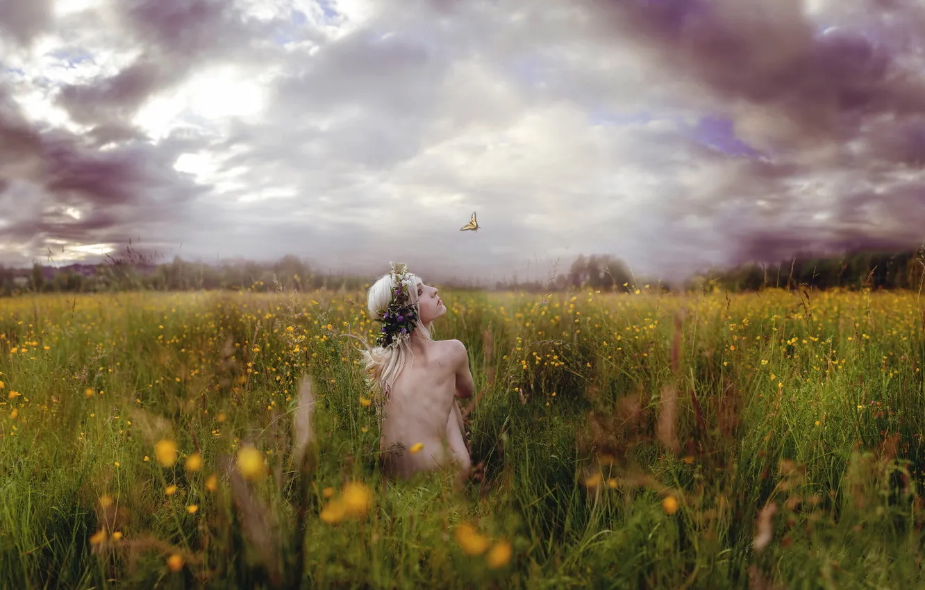 Photo wallpaper summer, girl, mood, butterfly