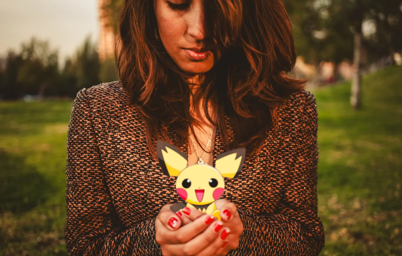 Photo wallpaper girl, hair, pendant, Pikachu