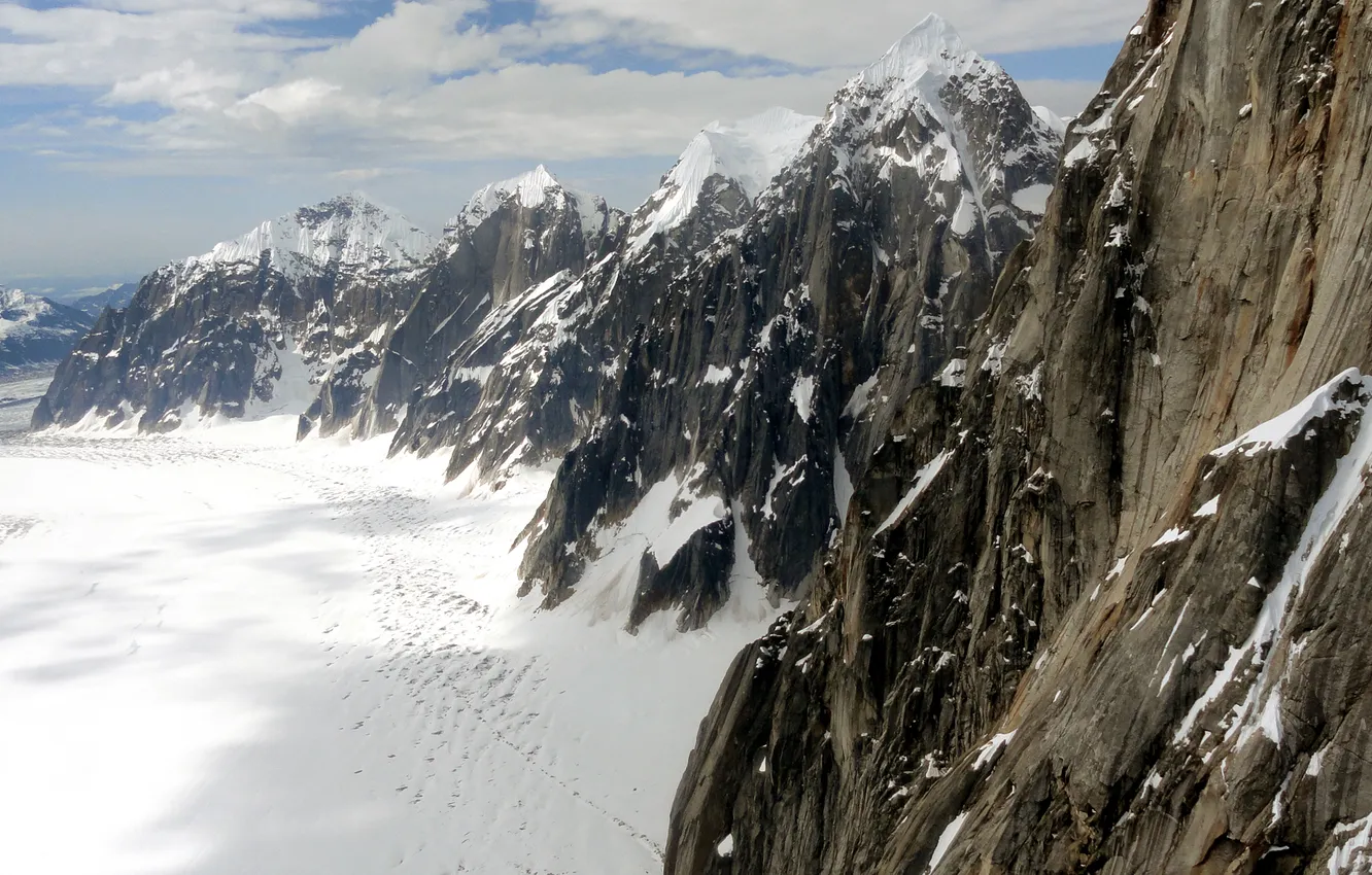 Photo wallpaper cold, snow, mountains, open, rocks, tops