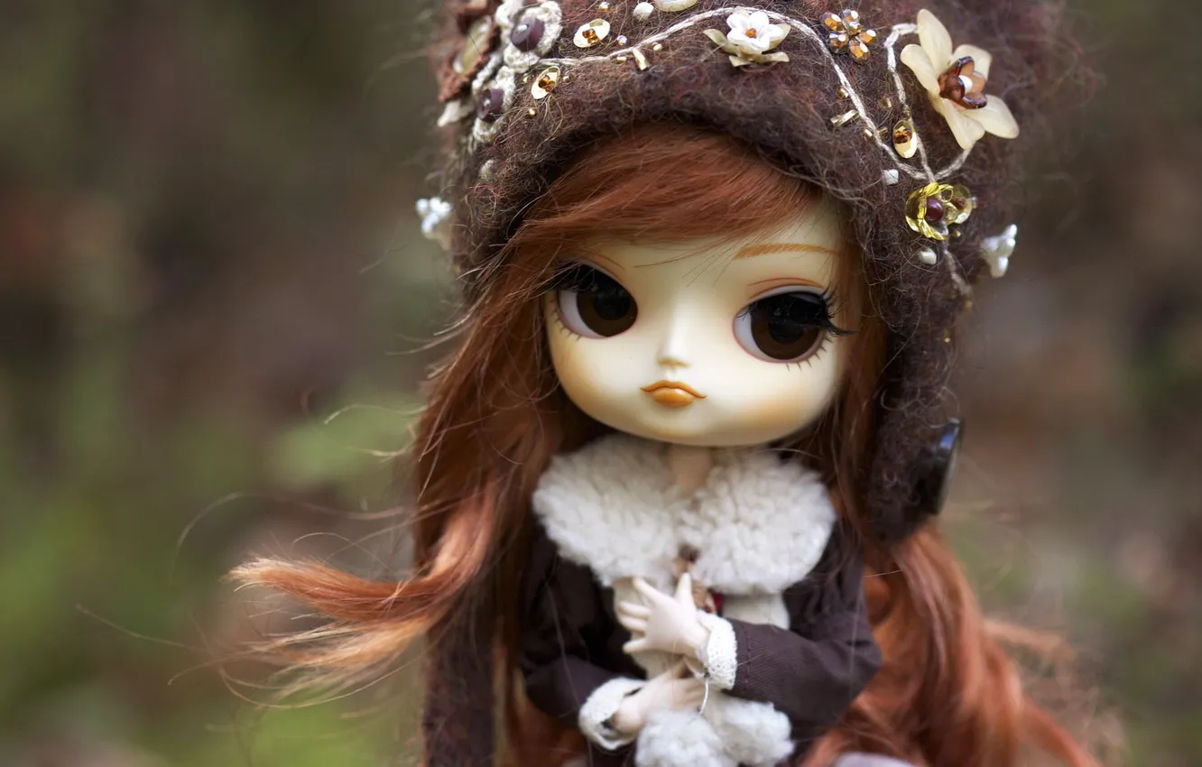 Photo wallpaper hat, toy, doll, brunette, coat