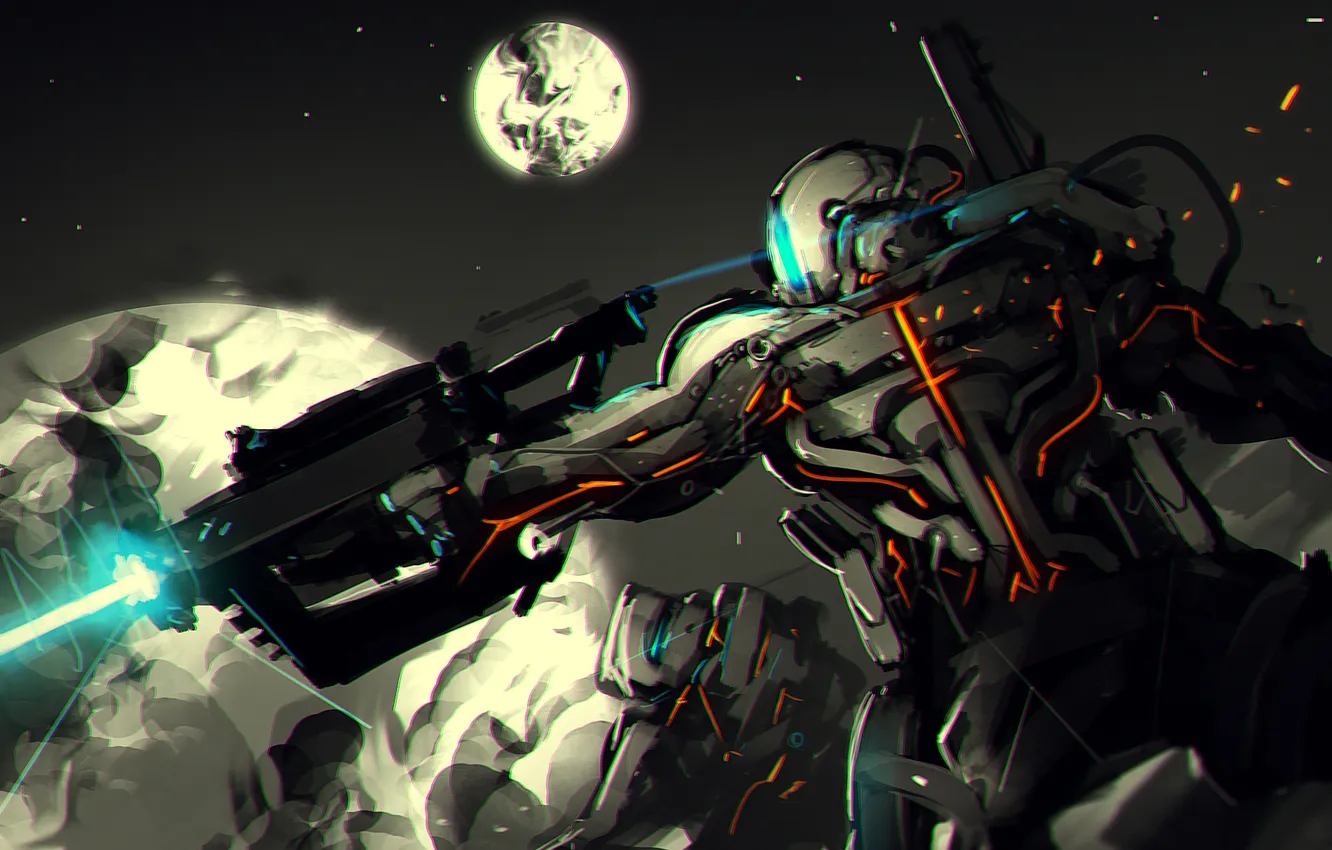 Photo wallpaper moon, robot, war, pearls