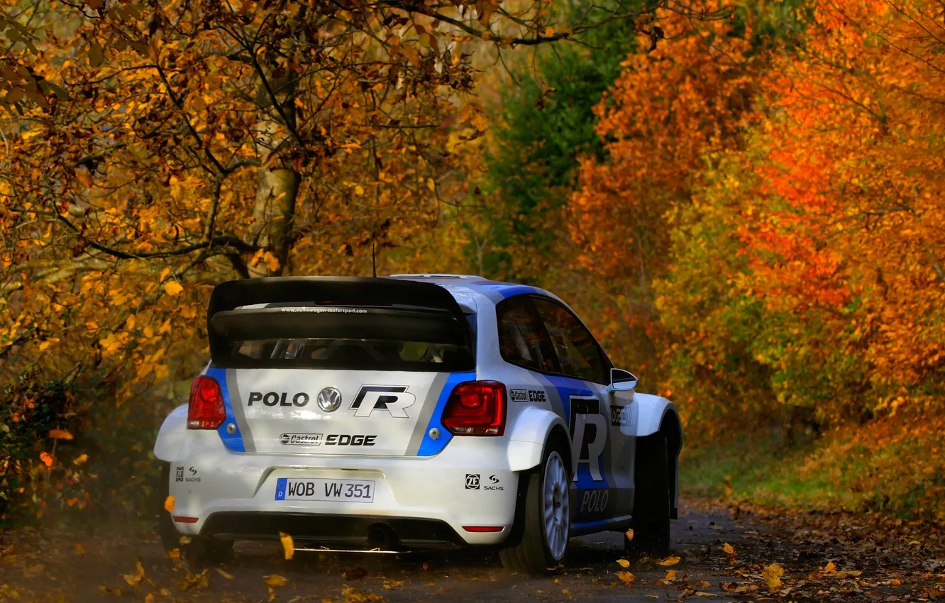 Photo wallpaper autumn, trees, sport, Volkswagen, WRC, Rally, Rally, Polo