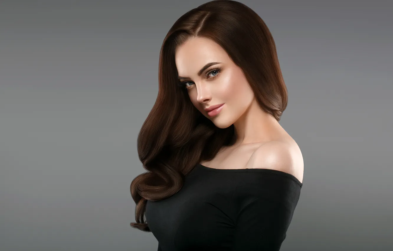 Photo wallpaper look, pose, hair, makeup, woman, curls, hair, brunette