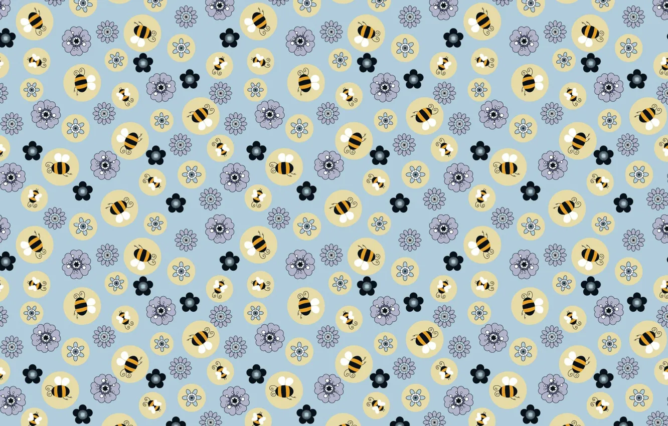Photo wallpaper flowers, background, texture, art, bee