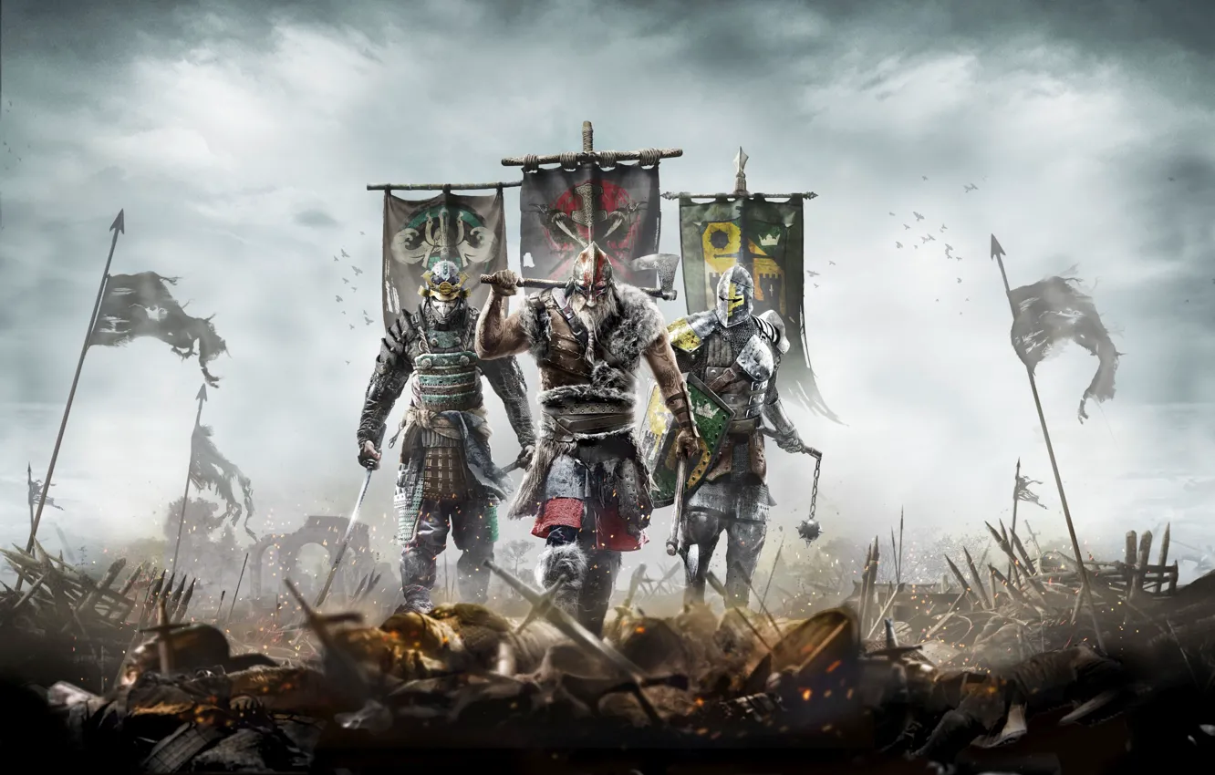 Photo wallpaper armor, flag, samurai, knight, Ubisoft, The Vikings, For Honor