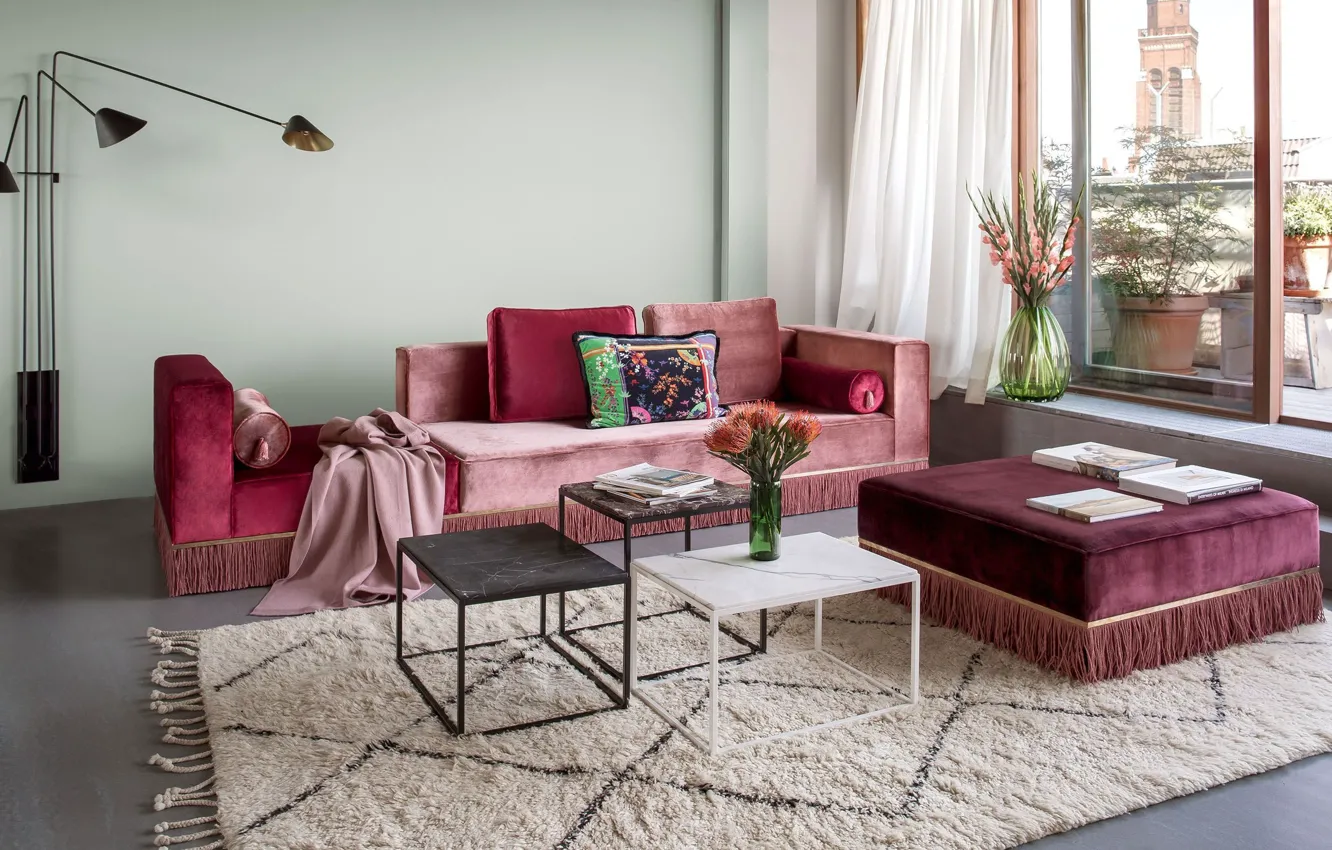 Photo wallpaper room, interior, sofa, living room