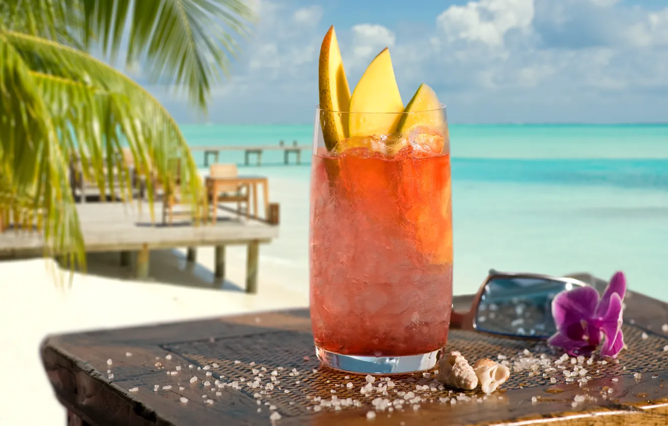 Photo wallpaper ice, glasses, cocktail, Orchid, melon