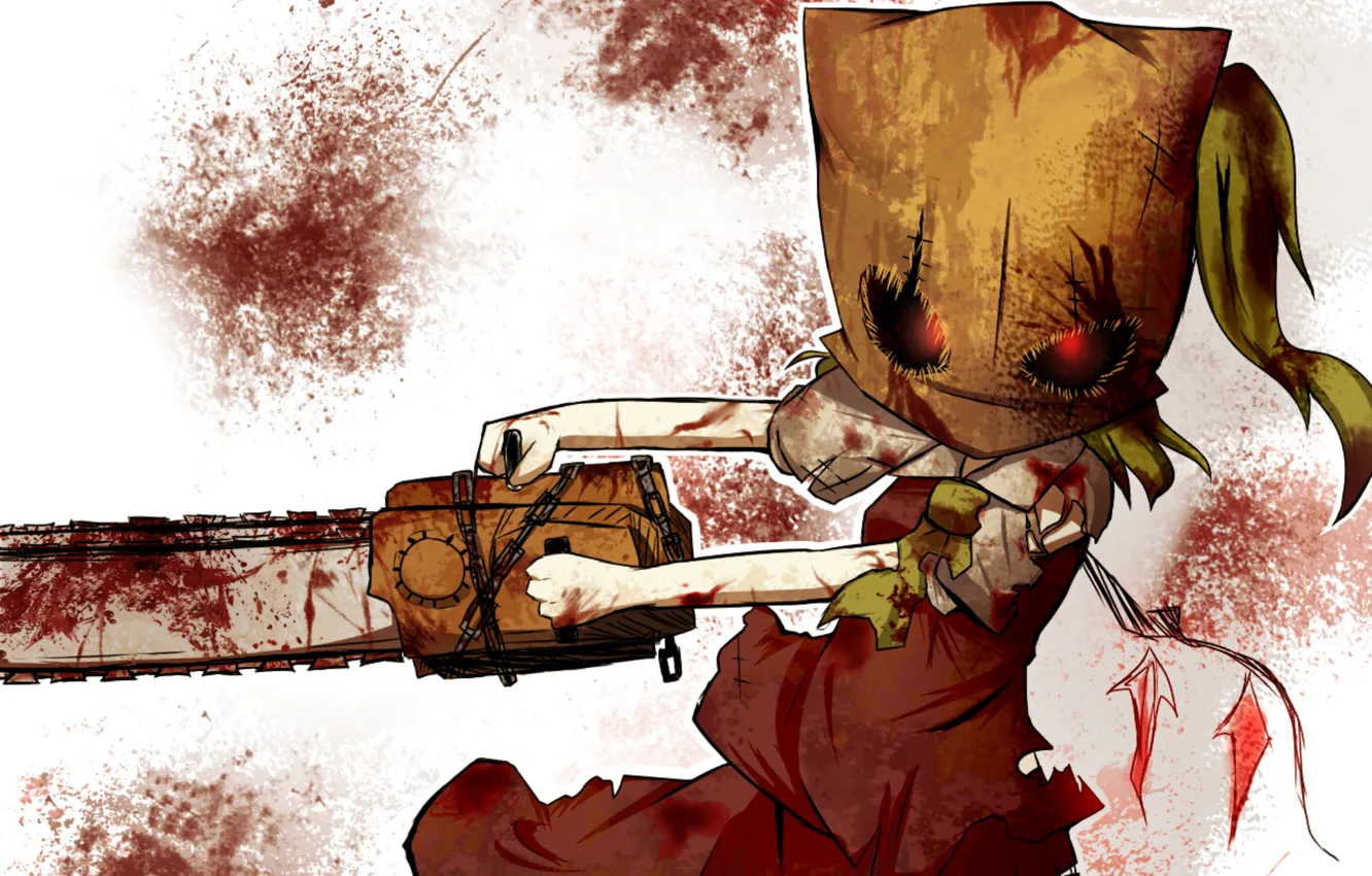 Photo wallpaper blood, chain, bag, red eyes, touhou, madness, chainsaw, torn clothes