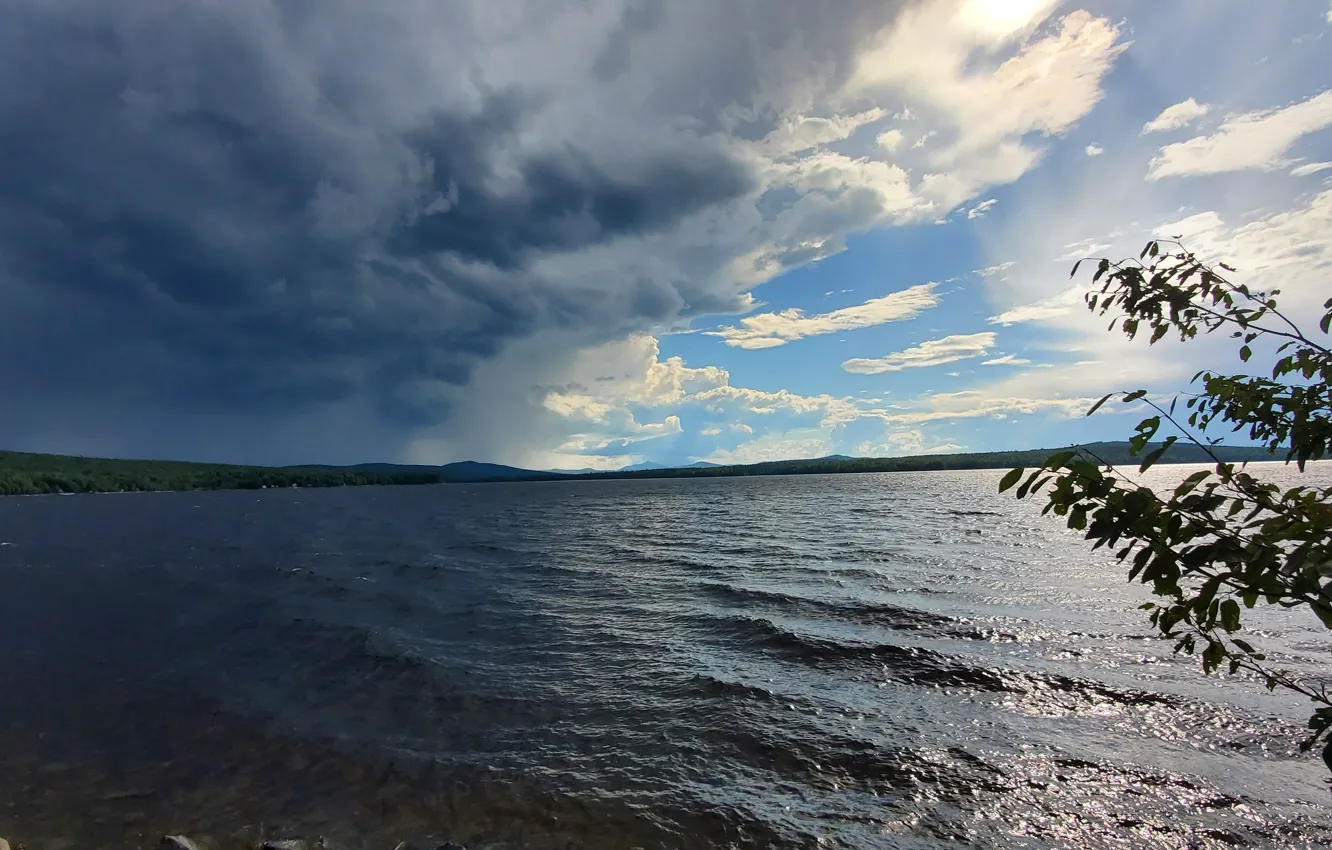 Photo wallpaper storm, clouds, lake