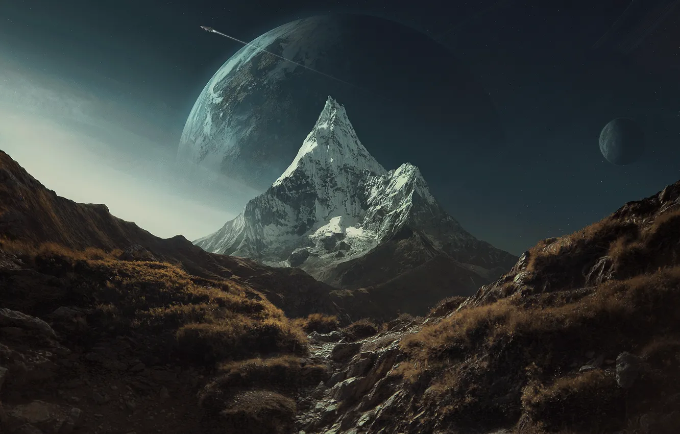 Photo wallpaper landscape, mountains, view, planet