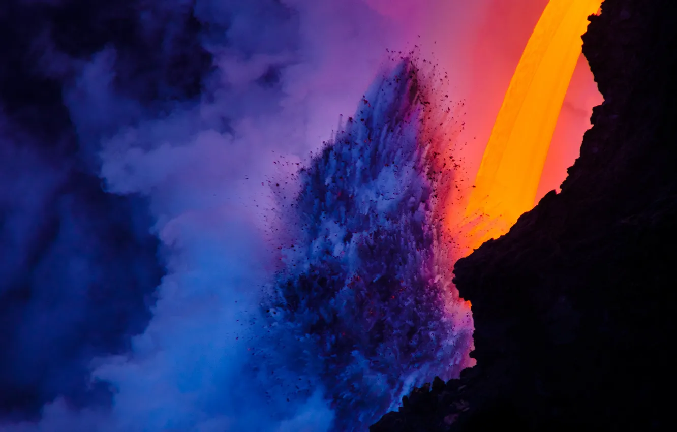 Photo wallpaper island, lava, magma, eruption, vulcan