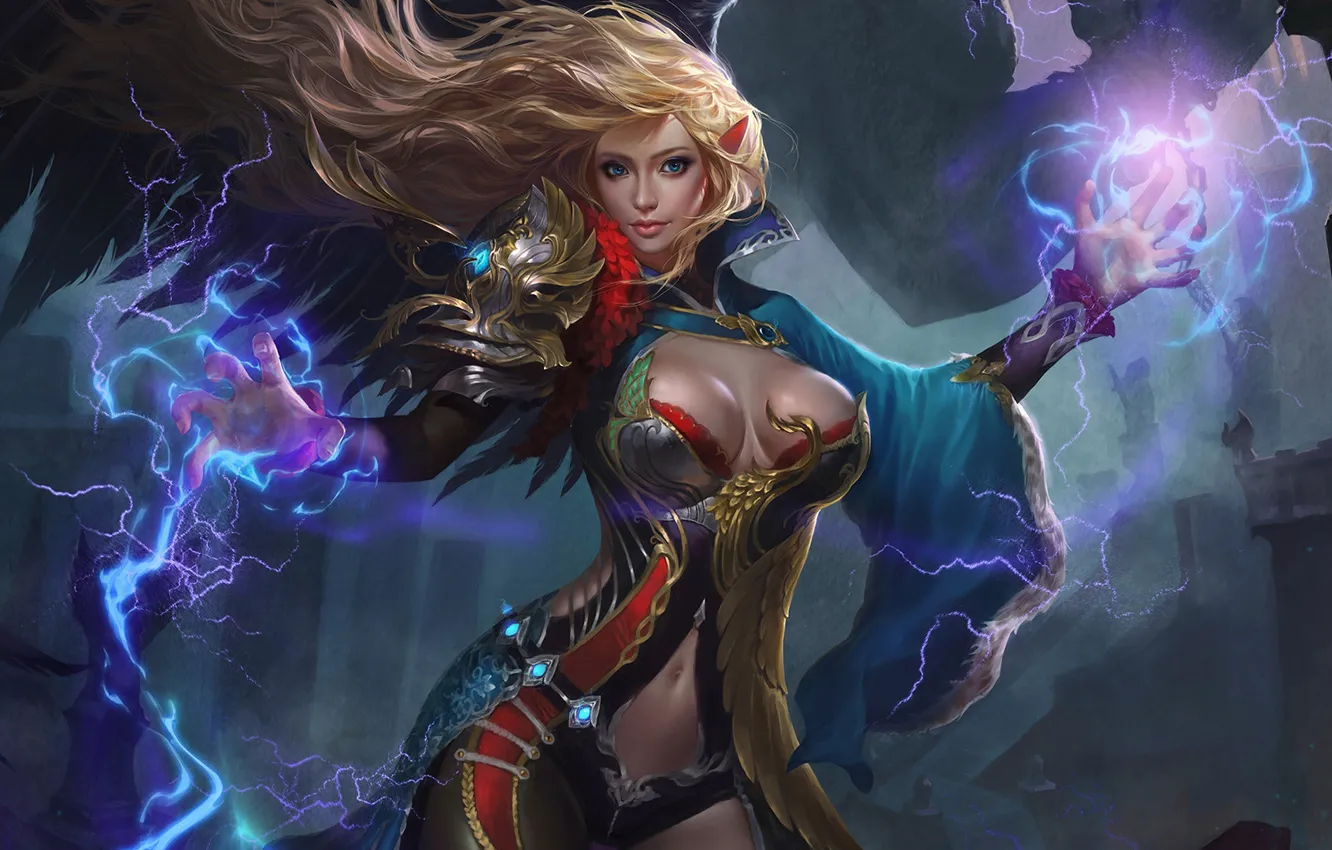 Photo wallpaper girl, magic, Lightning