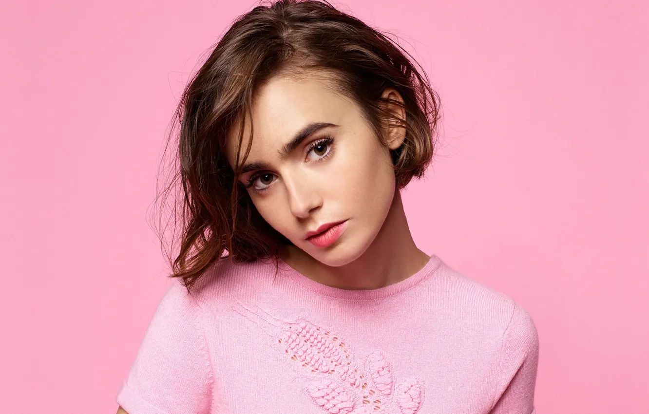 Photo wallpaper look, girl, background, portrait, Lily Collins