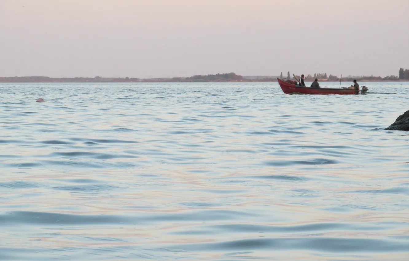 Photo wallpaper Water, Sea, Boat, People, Mood, Fishermen, Lonely