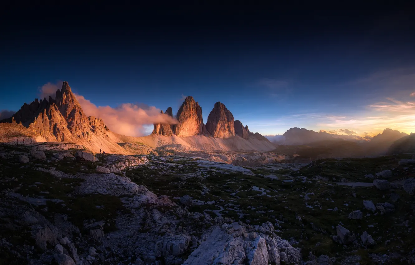 Photo wallpaper landscape, sunset, mountains, nature