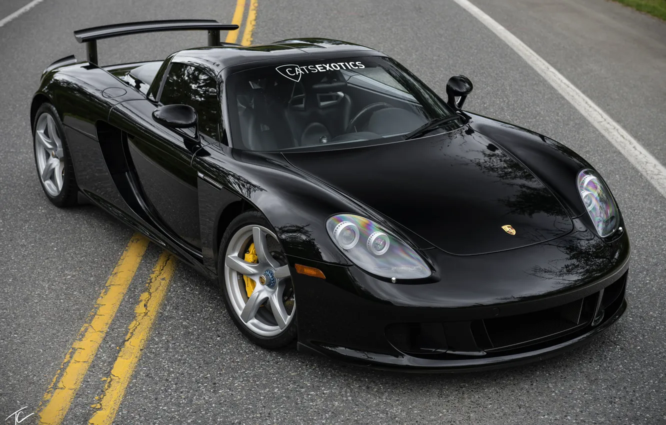 Photo wallpaper design, black, Porsche, supercar, front view, Carrera GT