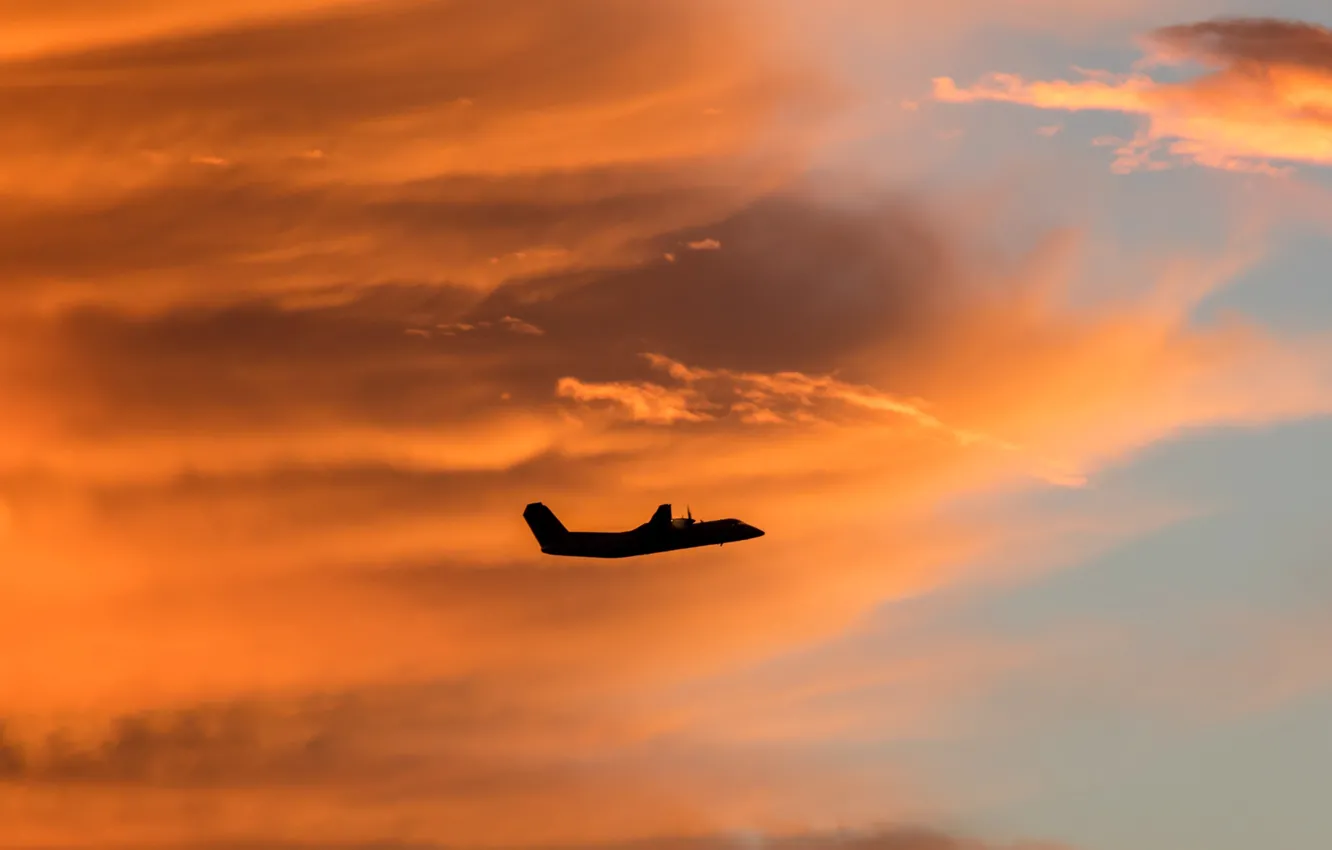 Photo wallpaper clouds, the plane, silhouette
