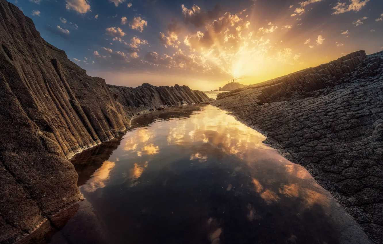 Sun Rovcks Wallpaper the sun, rocks, pond for mobile and desktop, section пейзажи ...