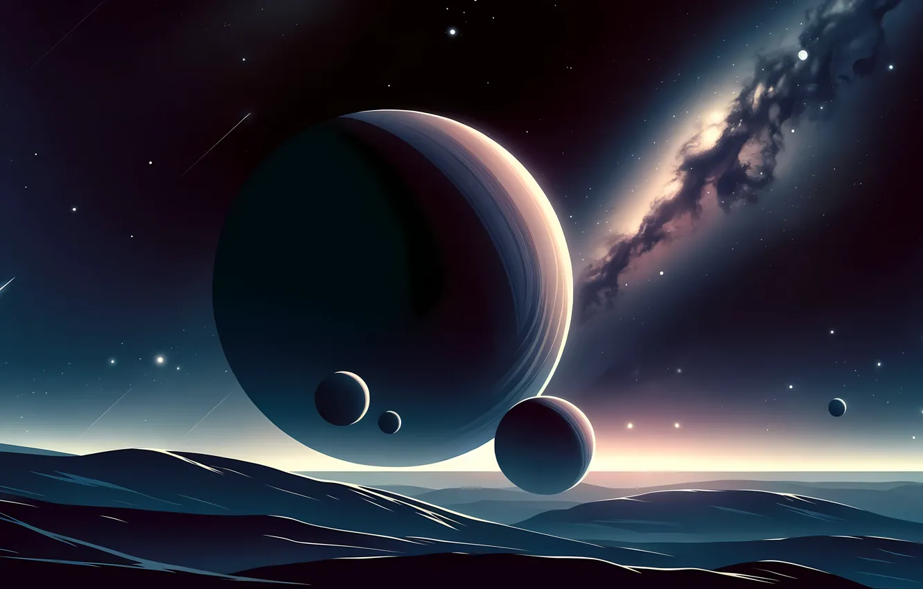 Photo wallpaper space, Sun, planet, Milky Way, galaxy, digital art