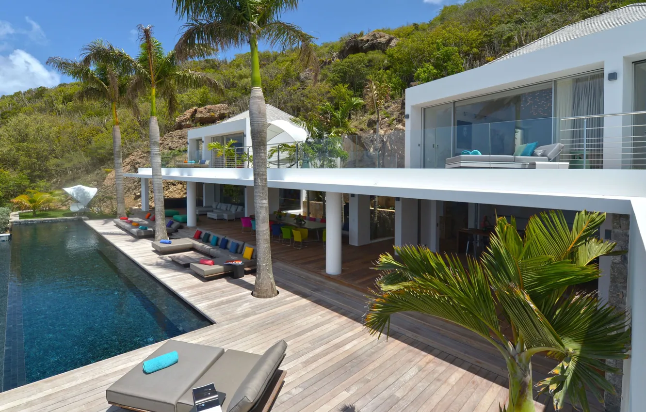 Photo wallpaper palm trees, Villa, pool, architecture, terrace, Anguilla, by Erea and Architectonik, Gustavia harbor