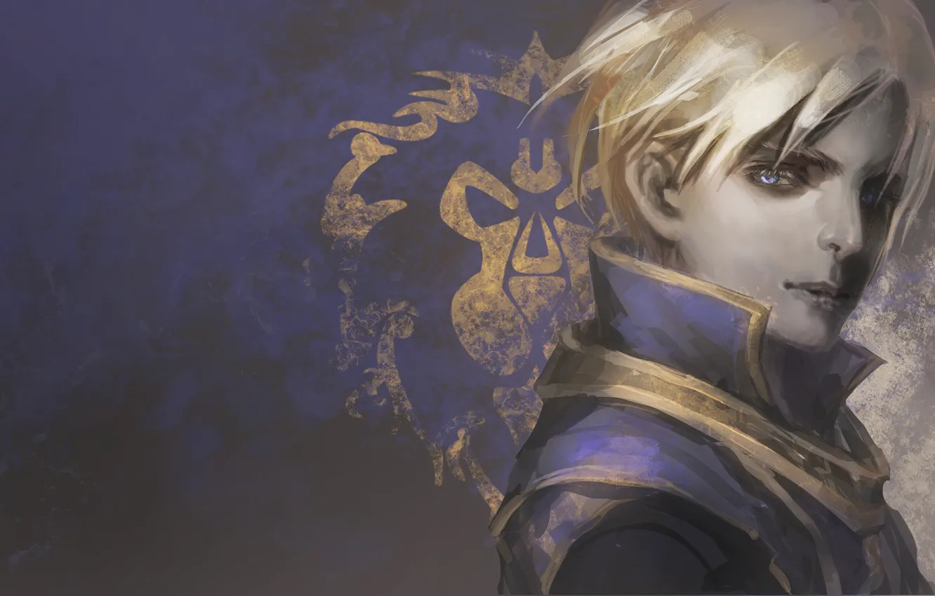 Photo wallpaper art, WoW, World of Warcraft, guy, blue eyes, coat of arms, the young man, blonde