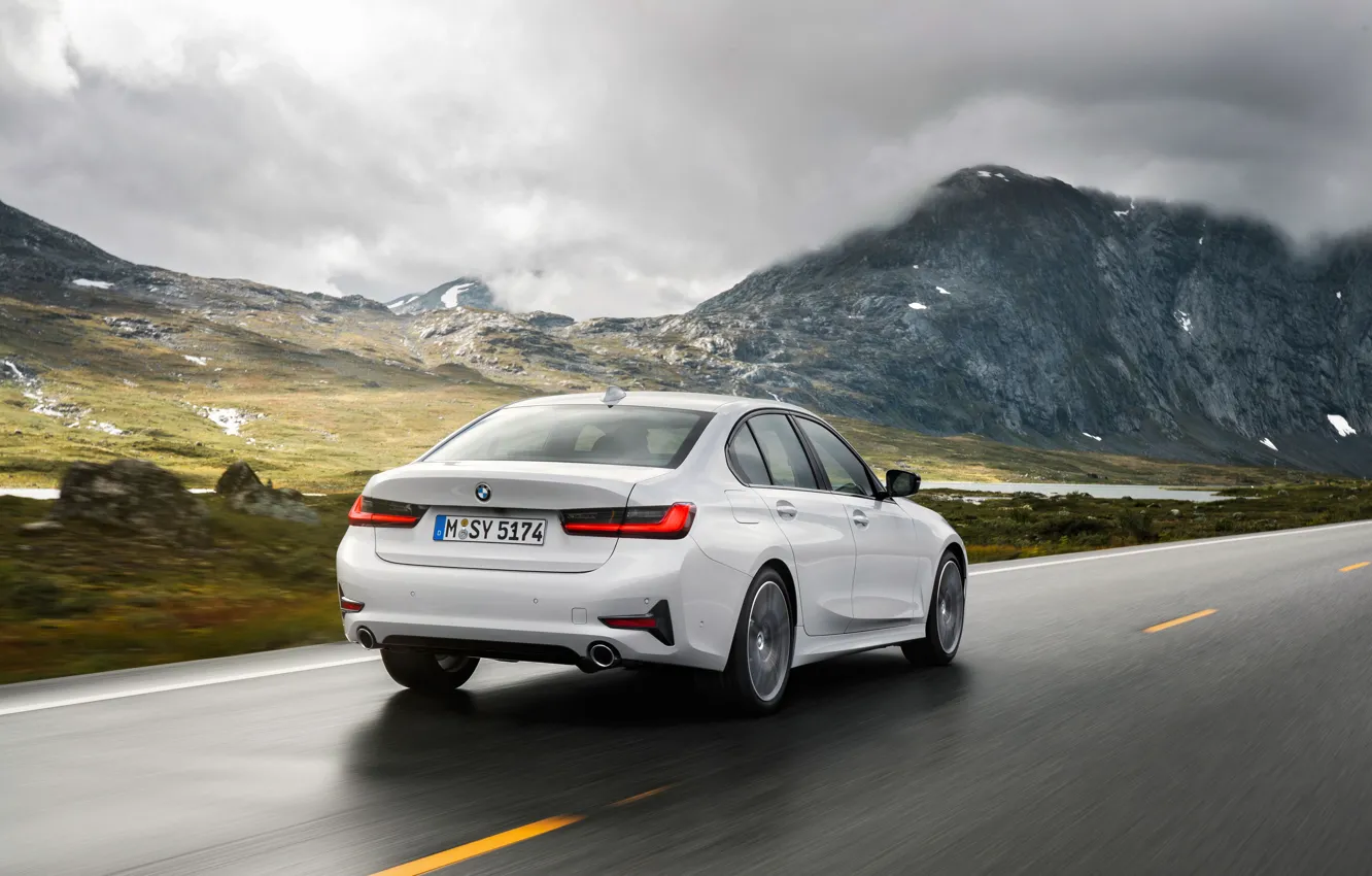 Photo wallpaper Road, Hills, Back, BMW 3-Series, 2019, German Car