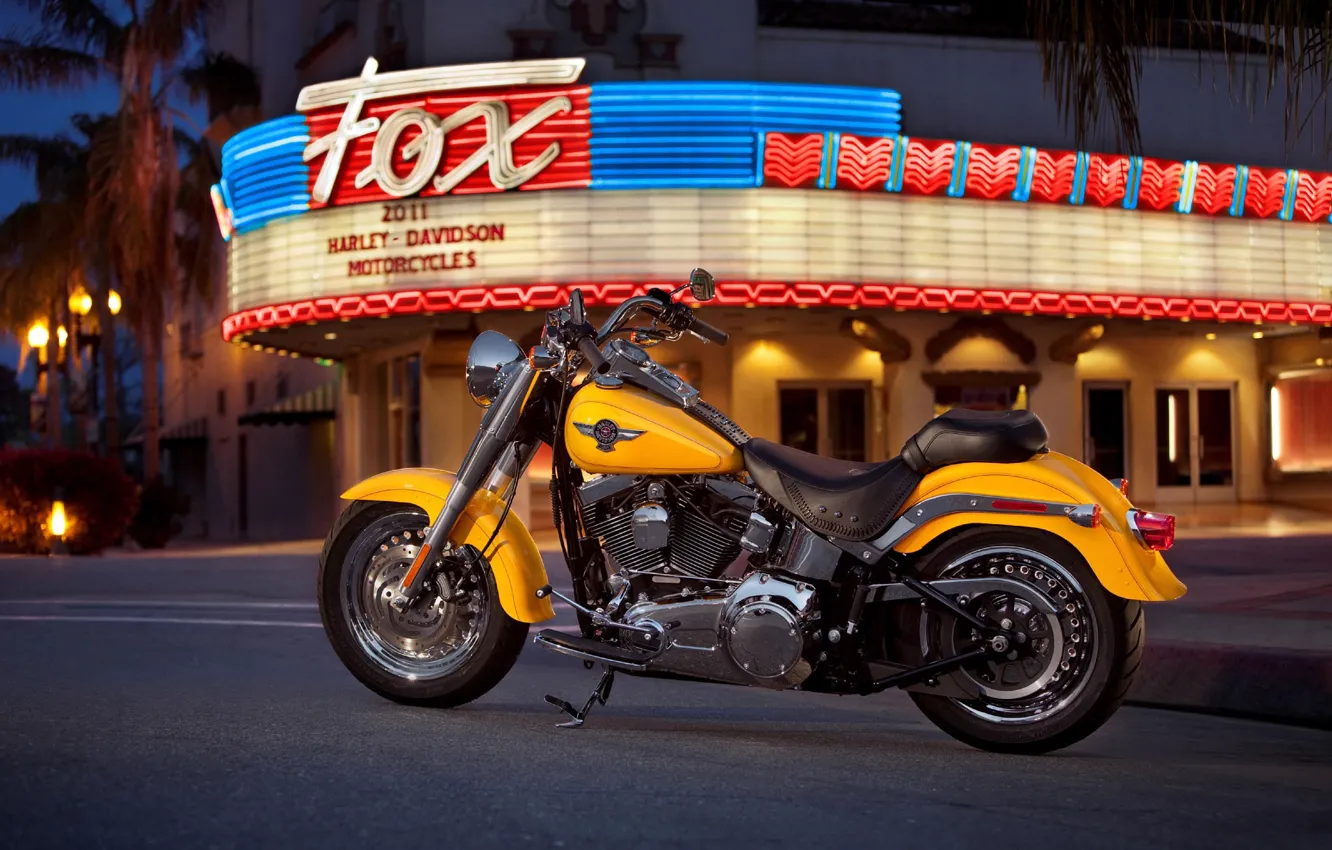 Photo wallpaper color, lights, motorcycle, bright, American, Harley-Davidson, city., night