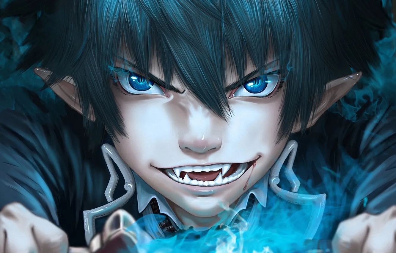 Photo wallpaper glow, sword, art, fangs, guy, monkey, Ao no Exorcist, okumura rin