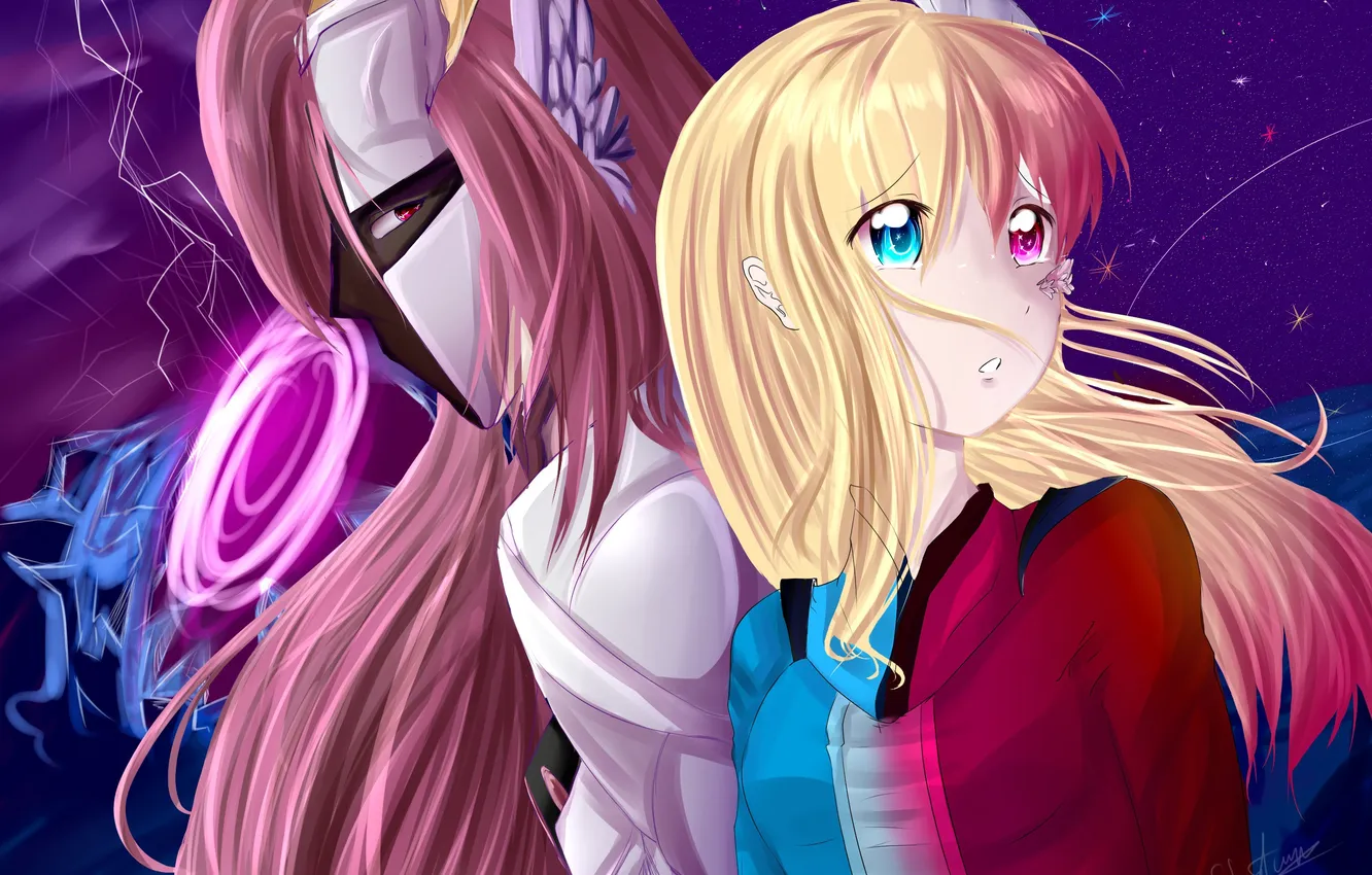 Photo wallpaper girl, night, magic, lightning