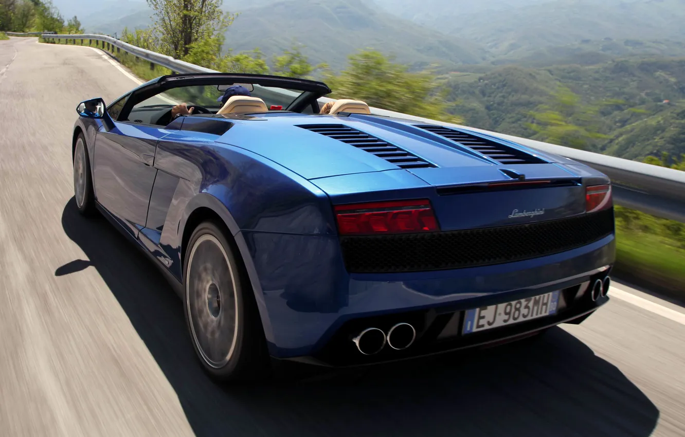 Photo wallpaper Lamborghini, Gallardo, supercar, road, blue, Spyder, speed, LP550-2