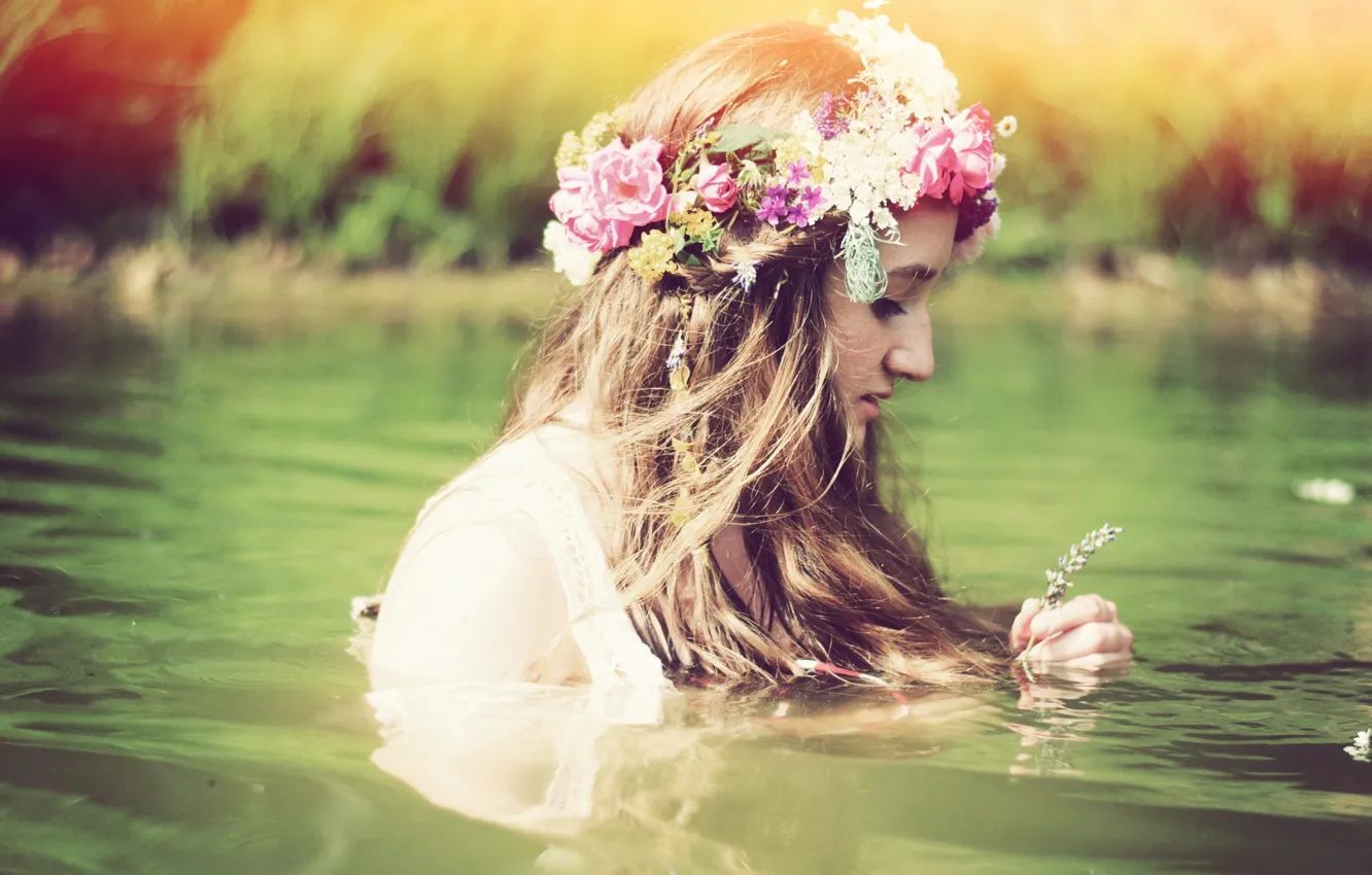 Photo wallpaper lake, mood, girl