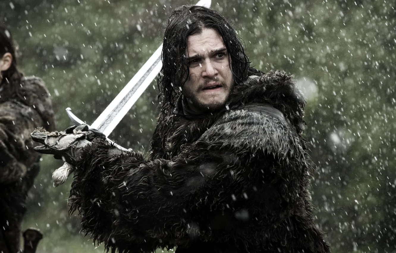 Photo wallpaper sword, ghost, fight, ken, north, wolf, A Song of Ice and Fire, Game of Thrones