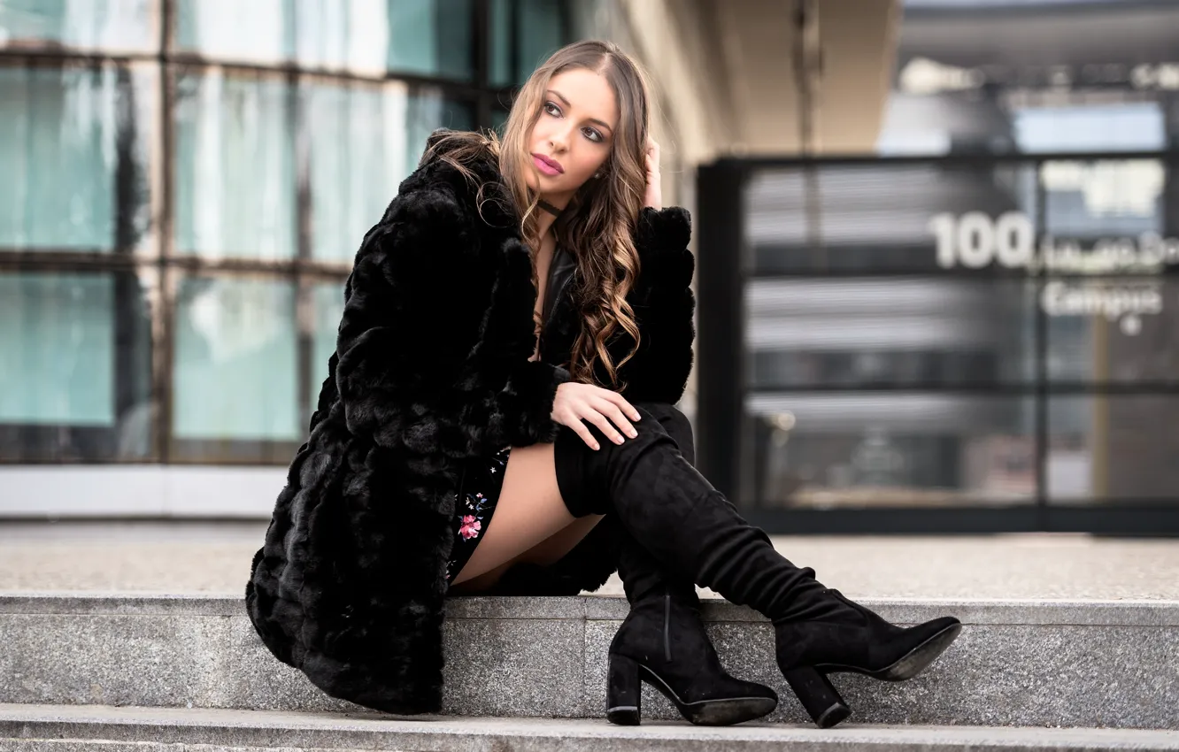 Photo wallpaper girl, model, boots, Nicole, coat