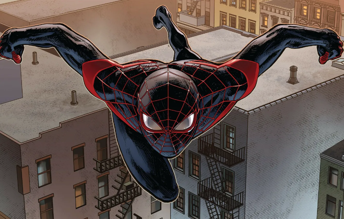 Photo wallpaper roof, spider man, miles Morales
