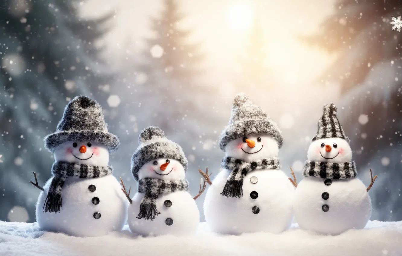 Photo wallpaper winter, snow, new year, Christmas, snowman, Christmas, winter, cute