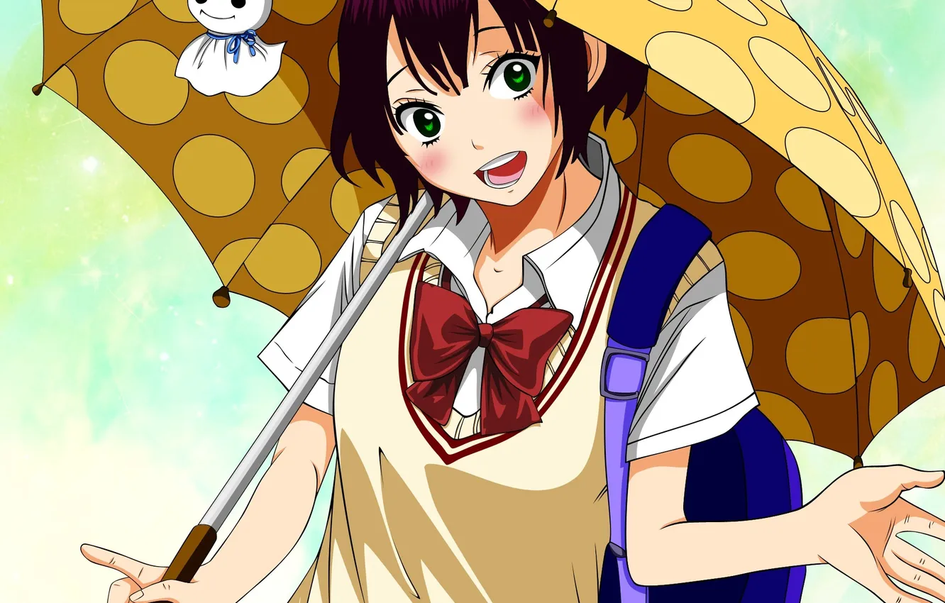 Photo wallpaper girl, umbrella, art, portfolio, bow, manga, Yamada-kun to 7-nin no Majo, yoshikawa miki