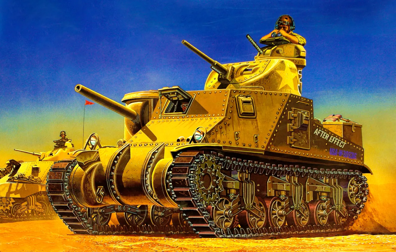 Photo wallpaper weapon, war, art, painting, tank, ww2, M3 Lee