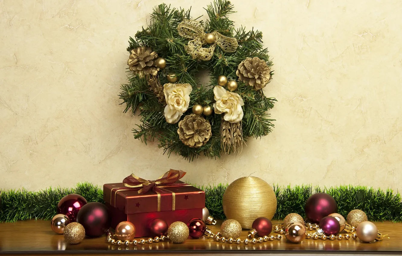 Photo wallpaper decoration, balls, new year, Christmas, Christmas, balls, decoration, Merry