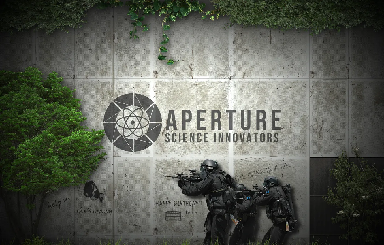 Photo wallpaper labels, weapons, thickets, the portal, soldiers, security, Portal, soldier