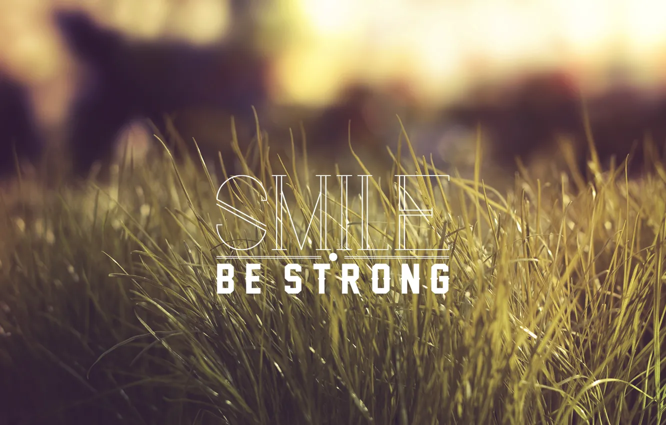 Photo wallpaper grass, words, Smile, Be Strong