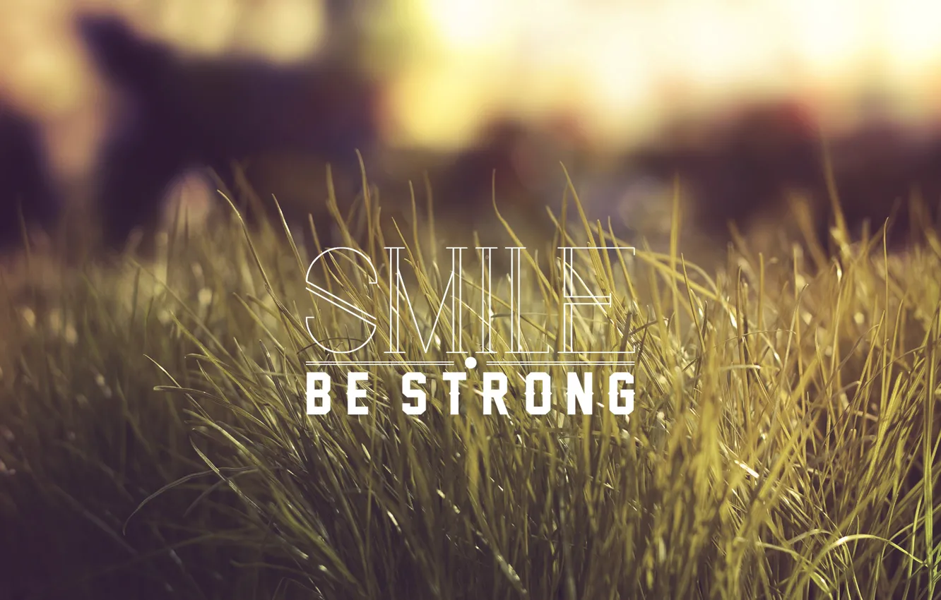 Photo wallpaper grass, words, smile, Be Strong