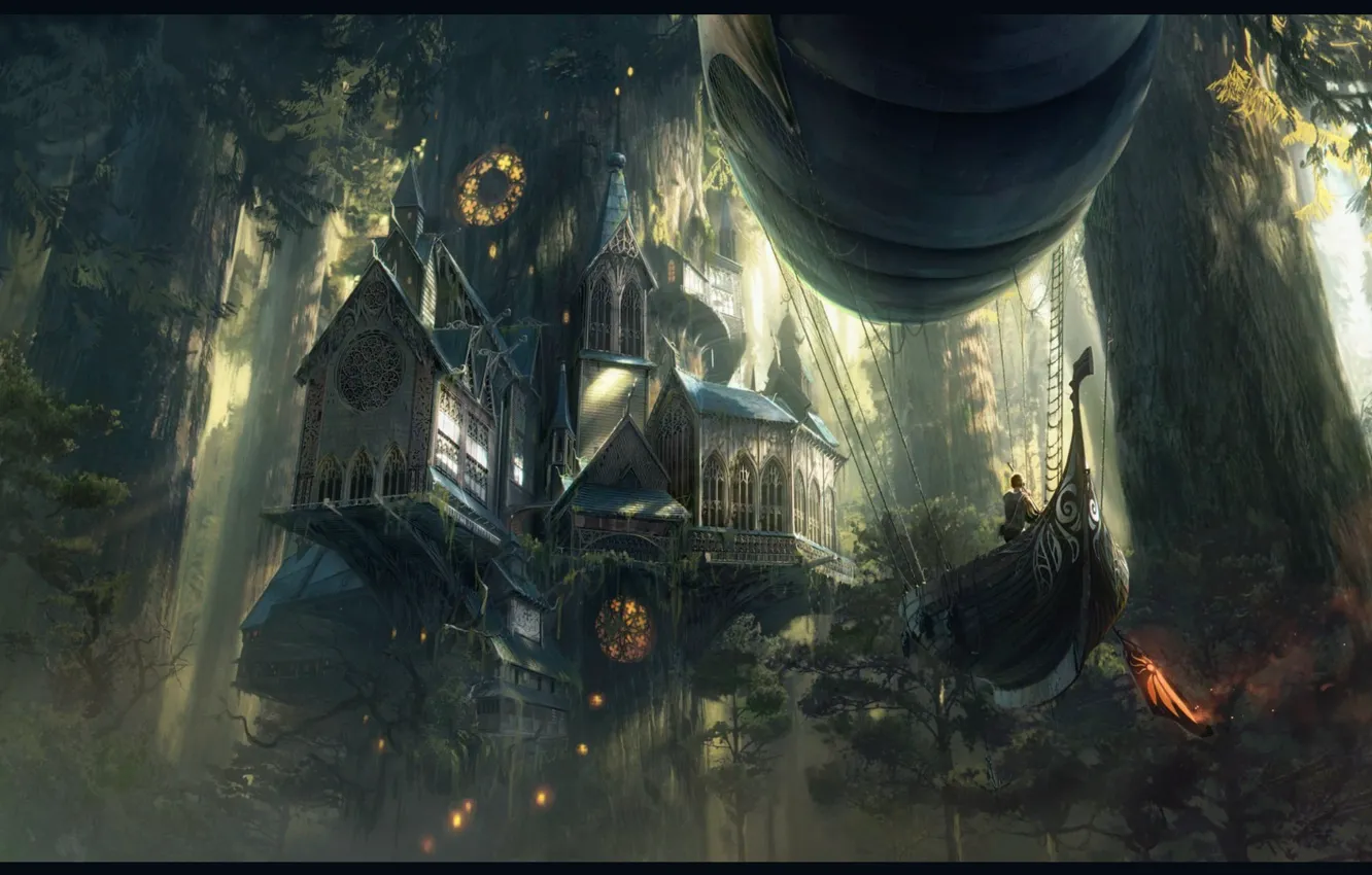 Photo wallpaper fiction, ship, home, fantasy, art, tuomas korpi