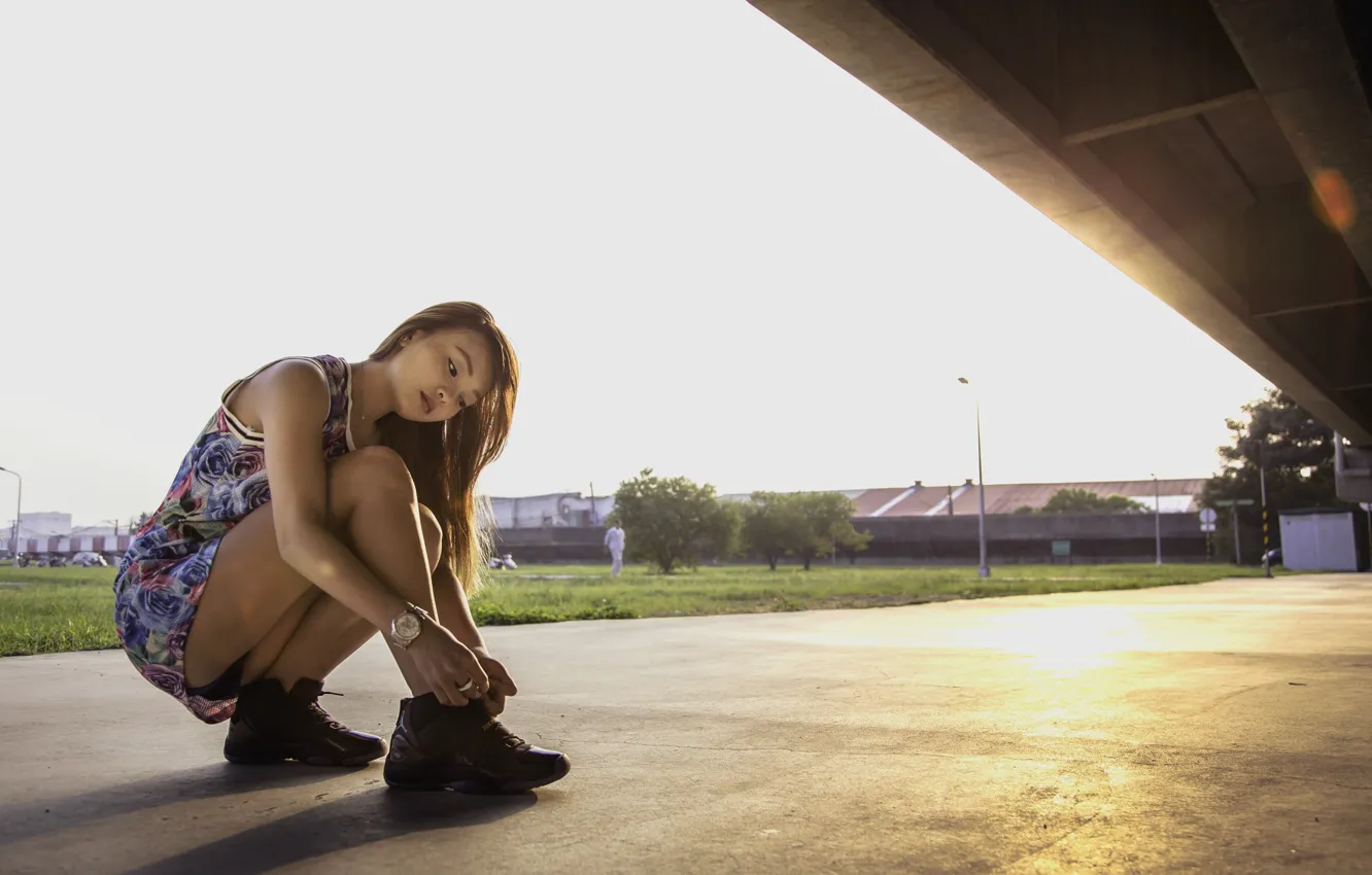 Photo wallpaper street, sports, street, sports, run, jogging, morning warm-up, Beautiful Asian girl