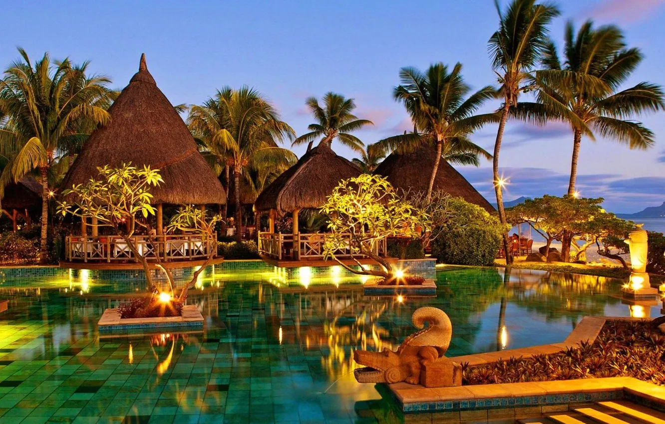 Photo wallpaper the evening, pool, resort, resort, Mauritius, restaurant, magnificent