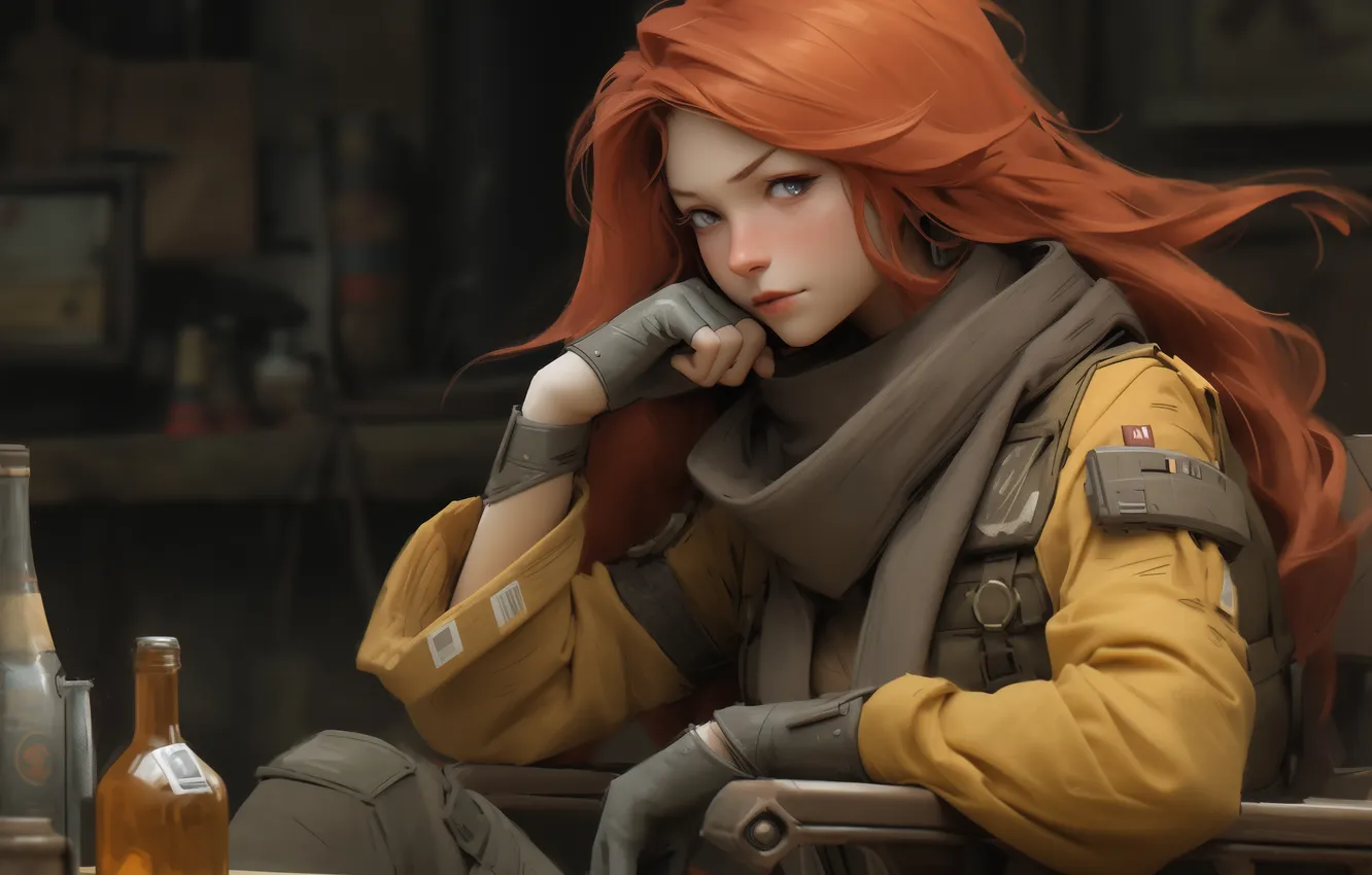 Photo wallpaper science fiction, bar, art, women, Illustration, sitting, Cyberpunk, looking at viewer