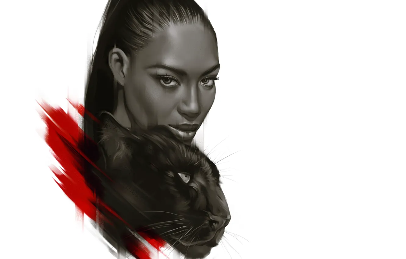 Photo wallpaper model, Panther, art, Naomi Campbell, Naomi Campbell
