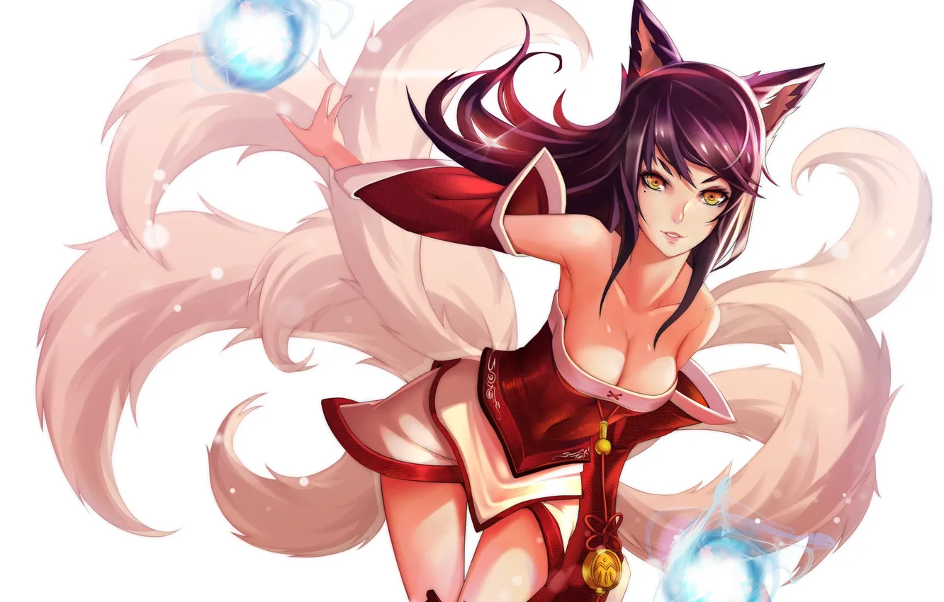 Photo wallpaper chest, girl, magic, tail, ears, art, Fox, League of Legends