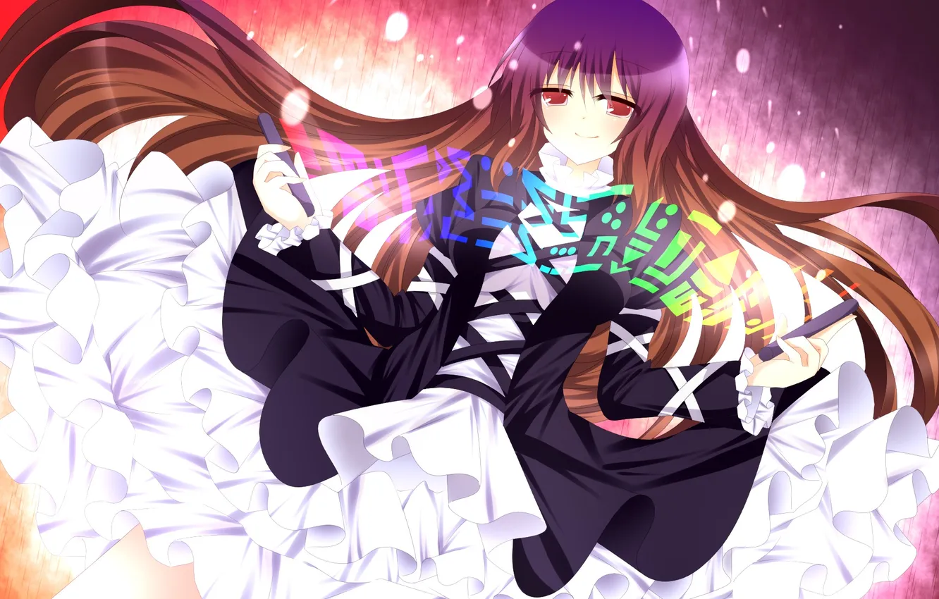 Photo wallpaper look, girl, smile, magic, dress, blush, touhou, art