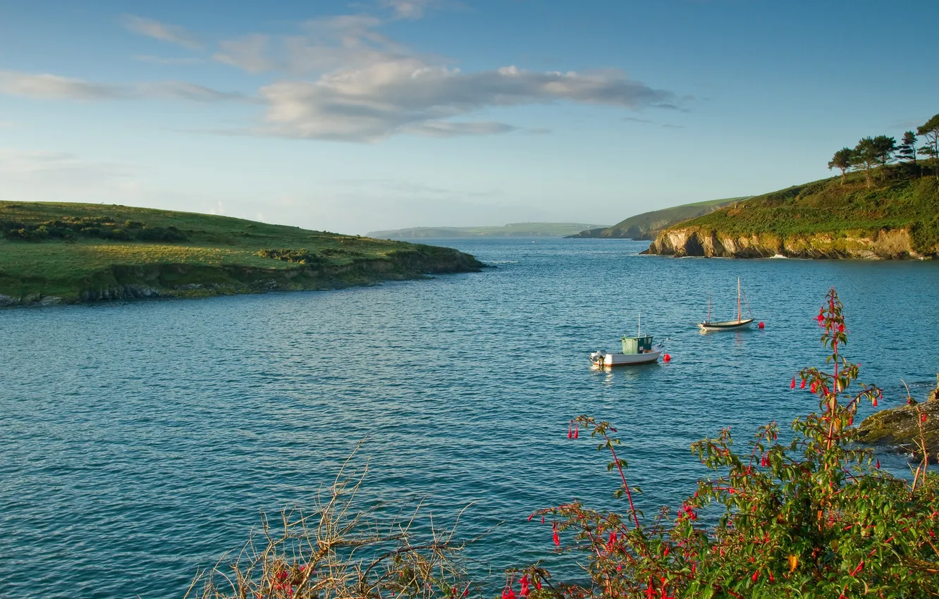 Photo wallpaper the sky, mountains, lake, boat, boat