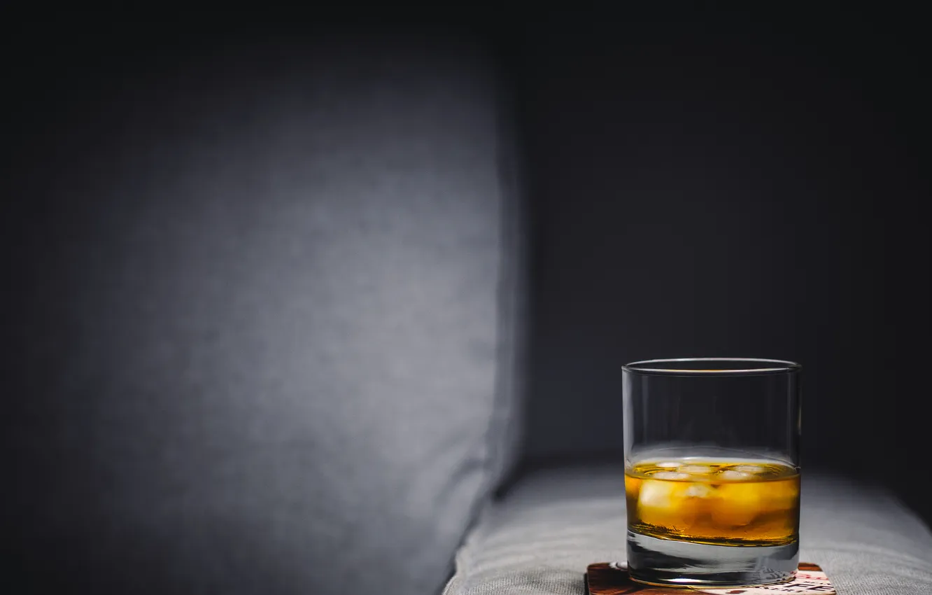 Photo wallpaper glass, drink, alcohol, whisky, coaster, Ice cubes, On The Rocks